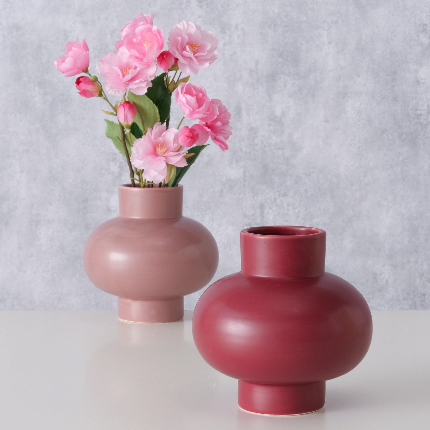 Keramikvase, rund in Rosa & Rot